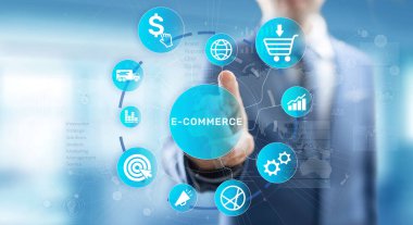 Sanal ekranda elektronik ticaret çevrimiçi dijital internet alışveriş kavramı.