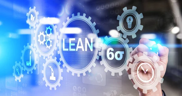 Lean, Six sigma, control de calidad y concepto de gestión de procesos de fabricación en pantalla virtual. — Foto de Stock