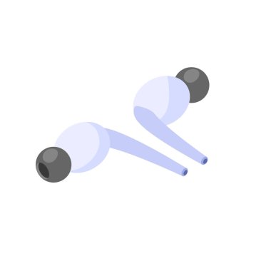 Açık renkli kablosuz kulaklıklar. İzometrik vektör çizimi beyaz arkaplanda izole edildi