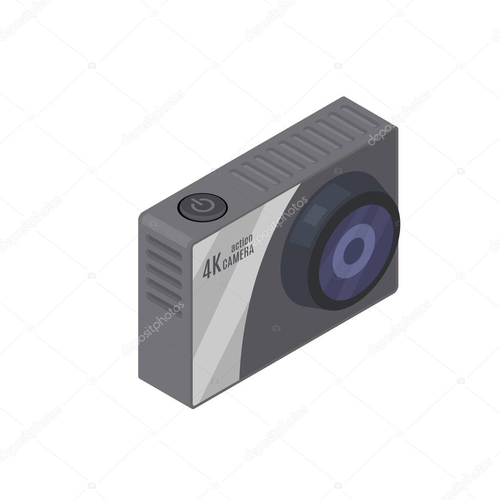 Isometric action camera. Computer technology isometric illustration. Active lifestyle. Smart gadget.