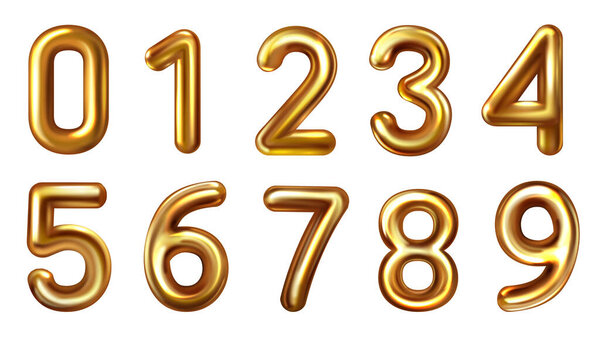 Set of 3d golden numbers on white backgroun