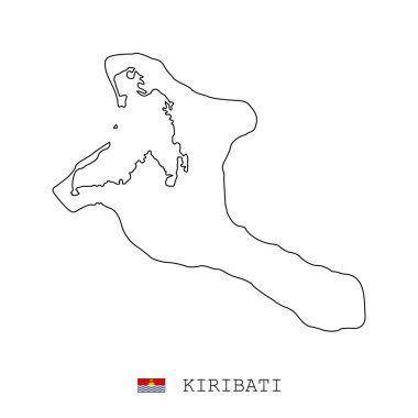 Kiribati harita çizgisi, doğrusal ince vektör basit anahat ve bayrak. Beyaz arkaplanda siyah