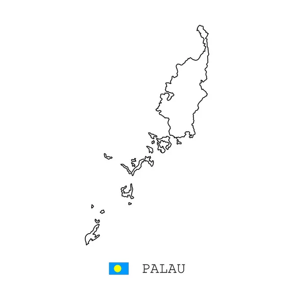 Palau Kaart Lijn Lineaire Dunne Vector Eenvoudige Omtrek Vlag Zwart — Stockvector