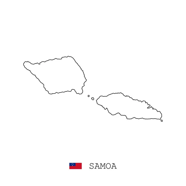 Σαμόα Γραμμή Χάρτη Γραμμικό Λεπτό Διανυσματικό Απλό Περίγραμμα Και Σημαία — Διανυσματικό Αρχείο