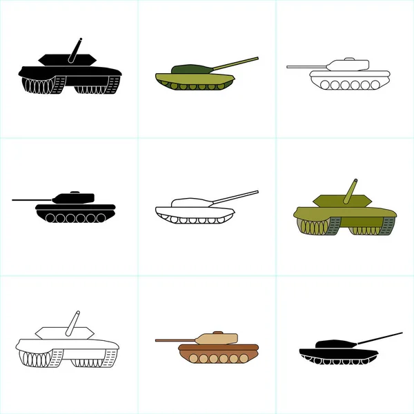 Símbolo Del Tanque Vector Conjunto Línea Militar Del Tanque Conjunto — Vector de stock