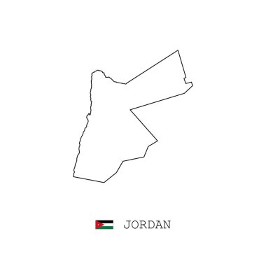 Jordan vektör haritası, çizgi, doğrusal. Beyaz arka planda Jordan siyah haritası. Ürdün bayrağı