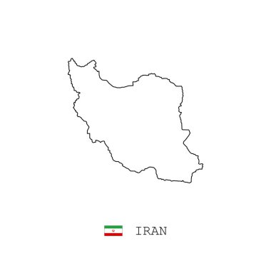 İran vektör haritası, çizgi, doğrusal. Beyaz arka planda İran kara haritası. İran bayrağı