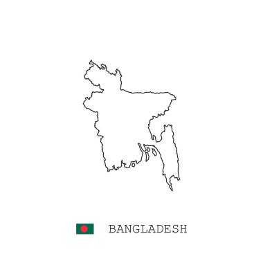Bangladeş vektör çizgisi, çizgi, doğrusal. Beyaz arkaplanda Bangladeş kara haritası. Bangladeş bayrağı