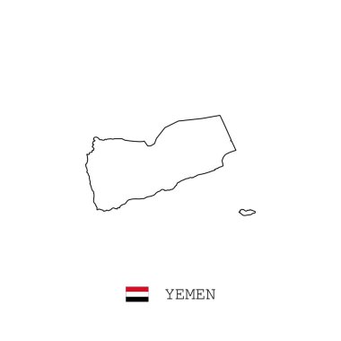 Yemen vektör haritası, çizgi, doğrusal. Beyaz arka planda Yemen kara haritası. Yemen bayrağı
