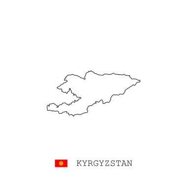 Kırgızistan vektör çizgisi, çizgi, doğrusal. Kırgızistan siyah haritası beyaz arka planda. Kırgızistan bayrağı