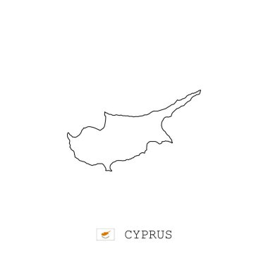 Kıbrıs Rum vektör haritası ana hatları, çizgi, doğrusal. Beyaz arka planda Kıbrıs kara haritası. Kıbrıs bayrağı