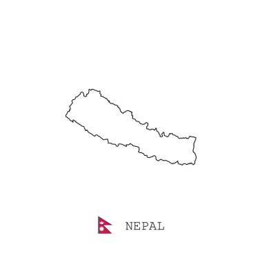 Nepal vektör haritası, çizgi, doğrusal. Beyaz arka planda Nepal siyah haritası. Nepal bayrağı