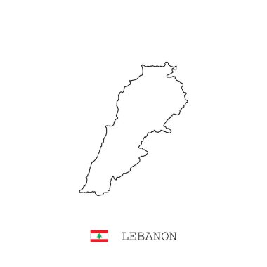 Lübnan vektör haritası çizgisi, çizgi, doğrusal. Beyaz arka planda Lübnan kara haritası. Lübnan bayrağı