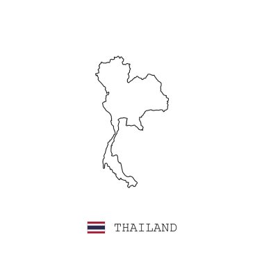 Tayland vektör haritası çizgisi, çizgi, doğrusal. Beyaz arka planda Tayland siyah haritası. Tayland bayrağı