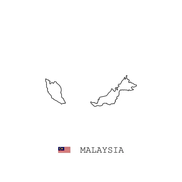Malasia Mapa Vectorial Contorno Línea Lineal Malasia Mapa Negro Sobre — Vector de stock