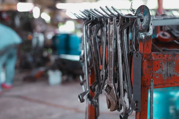 Wrench Hanging Mechanic Table Garage — Stock Photo, Image