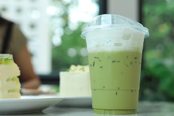Iced Matcha Green Tea Coffee Cafe — Stock Photo, Image