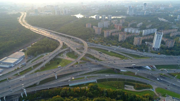 Пересечение Московской Кольцевой Автомобильной Дороги Северо Восточной Хорды Аэрофотосъемка Дорожного — стоковое фото