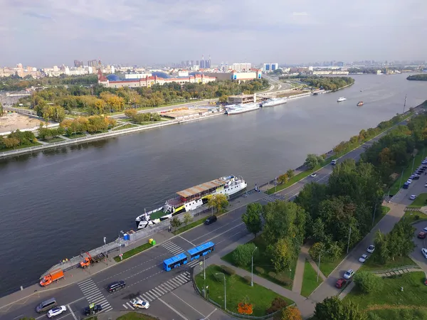 Moscow Russia September 2021 Top View Motor Ship Docked Pier — Stock Photo, Image