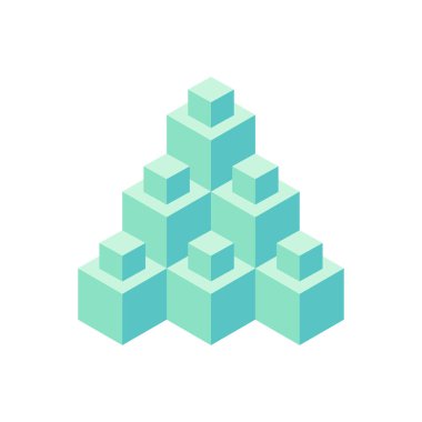 Turkuaz renkli küplerden yapılmış soyut izometrik nesne. Vektör illüstrasyonu