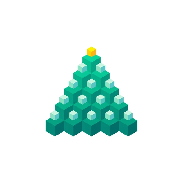 Albero di Natale isometrico del fumetto fatto di cubi piccoli e grandi. Illustrazione vettoriale — Vettoriale Stock