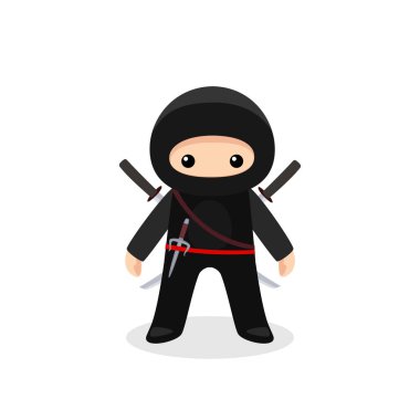 Beyaz arka planda Sai ve Katana ile duran sevimli ninja.