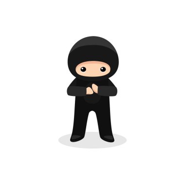 Beyaz arka planda izole edilmiş sevimli ninja duruşu