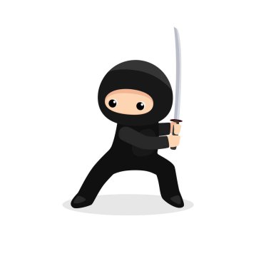 Beyaz arka planda Katana 'sı olan sevimli ninja.