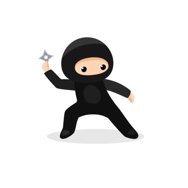 Beyaz arka planda Shuriken 'i olan sevimli ninja.