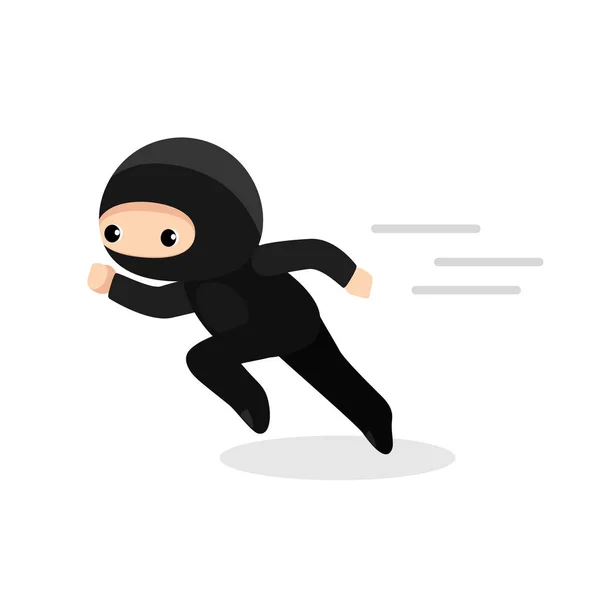 Carino cartone animato ninja in esecuzione isolato su sfondo bianco — Vettoriale Stock