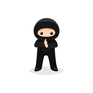 Shinobi güç duruşu içinde duran sevimli ninja beyaz arka planda izole edilmiş.