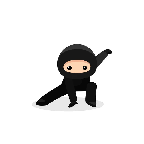 Cute ninja squatting isolated on white background — Vetor de Stock
