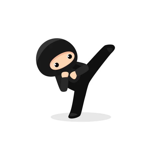 Lindo ninja patadas golpeando alto aislado sobre fondo blanco Ilustración De Stock