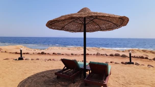 Lehátko na pláži. vína na červeném moři a na pláži — Stock video