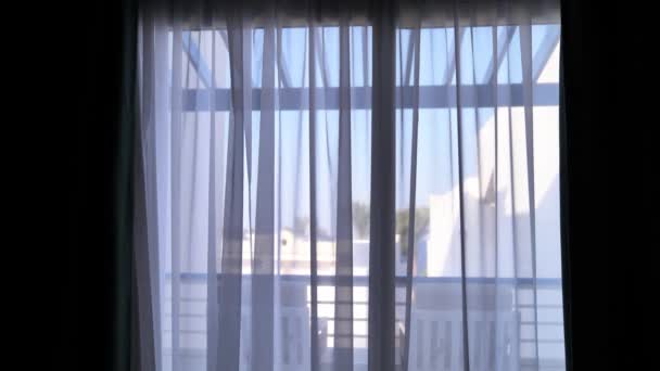 View of the sea coast from the hotel window — Stock Video