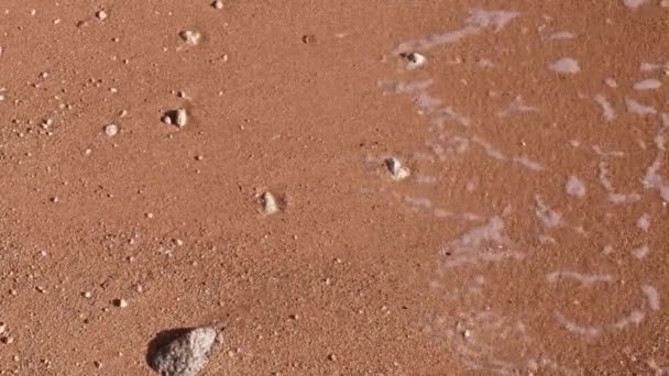 Playa al atardecer. primer plano de las olas de cámara lenta en la playa — Vídeos de Stock