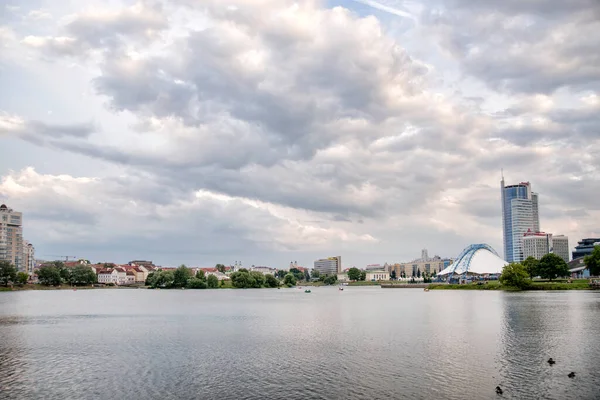 Mińsk Białoruś Panorama Historycznego Centrum Zachodzie Słońca — Zdjęcie stockowe