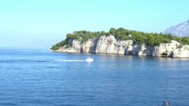 Hırvatistan 'ın Akdeniz kıyıları yeşil ladin boyunca deniz manzaralı