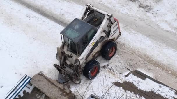 Belarus Minsk January 2022 Tractor Cleans Yard Snow — Stock Video