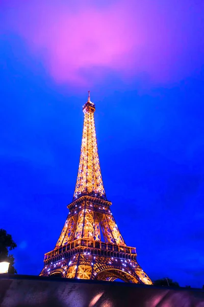 Europa Paris September 2017 Eiffelturm Mit Nächtlicher Beleuchtung — Stockfoto