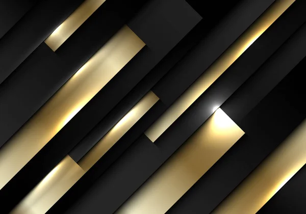 Abstrakter Hintergrund Mit Schwarzen Und Goldenen Streifen Diagonales Muster Mit — Stockvektor