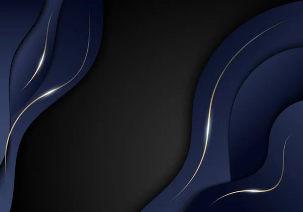 Abstraite Élégante Forme Onde Couleur Bleu Foncé Lignes Avec Éclairage — Image vectorielle