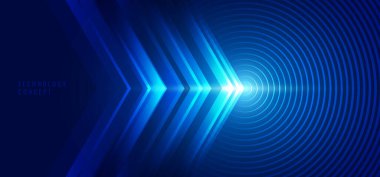 Soyut teknoloji konsepti daire çizgileri ve ışık efektleri olan mavi oklar. Vektör grafik illüstrasyonu