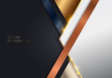 Soyut şablon 3 boyutlu geometrik çizgiler siyah arkaplanda altın metalik renkler. Vektör grafik illüstrasyonu