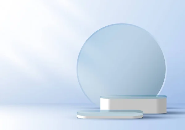 Realistische Elegante Display Witte Sokkel Podium Top Transparantie Cirkel Achtergrond — Stockvector