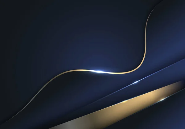 Abstrakte Blaue Und Goldene Wellenstreifen Überlappende Schicht Mit Beleuchtung Auf — Stockvektor