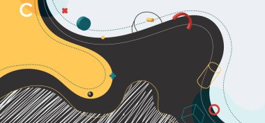 Soyut modaya uygun organik şekiller biçimsiz şekiller ve beyaz arkaplanda 3 boyutlu geometrik elementlerle çizgiler. Vektör illüstrasyonu