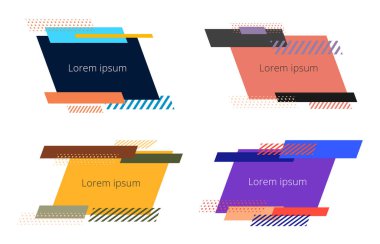 Bir dizi geometrik şekil, beyaz arka planda izole edilmiş elementler, minimal moda tasarım. Vektör grafik illüstrasyonu
