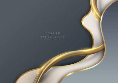 Elegant modern luxury template design white and grey wave shape and 3D golden glitter curved line light sparking on clean background. Vector graphic illustration clipart