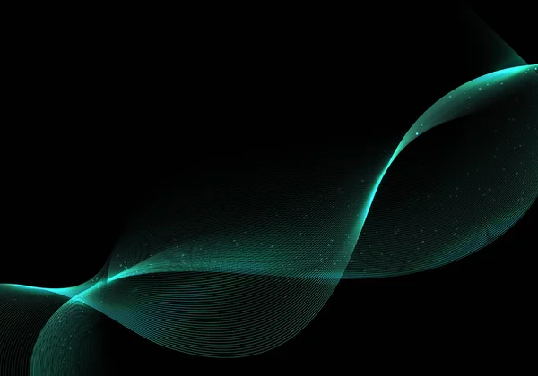 Abstract Green Wave Wavy Lines Glow Light Effect Particles Black — Stockový vektor